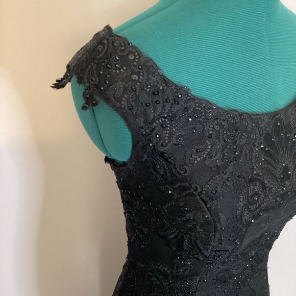 Mon Cheri Black Sparkle Evening Gown Prom Dress Mermaid Skirt with Train Size 4 - Picture 6 of 16